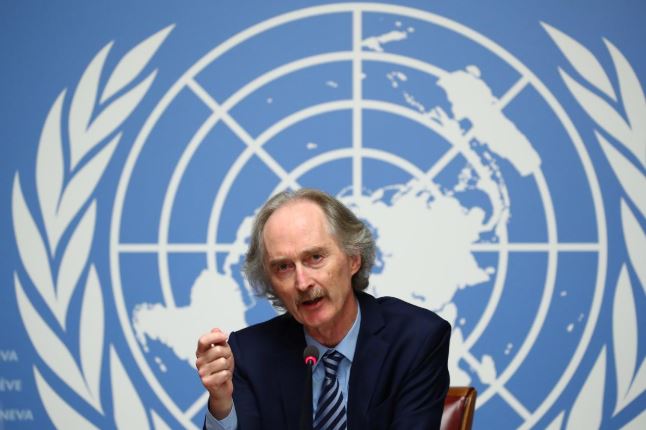 جير بيدرسن مبعوث الأمم المتحدة الخاص إلى سوريا يتحدث في جنيف. تصوير: دنيس باليبوس - رويترز.